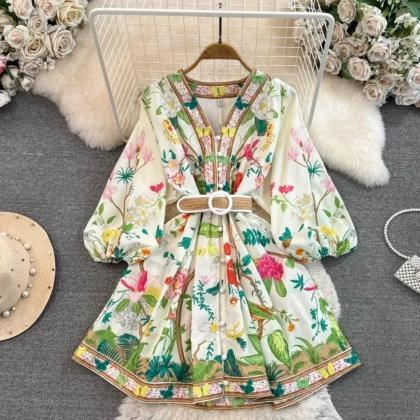 Womens Bohemian Floral Print Summer Dress With..