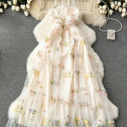 Elegant Floral Embroidered Tulle Gown With Layered..