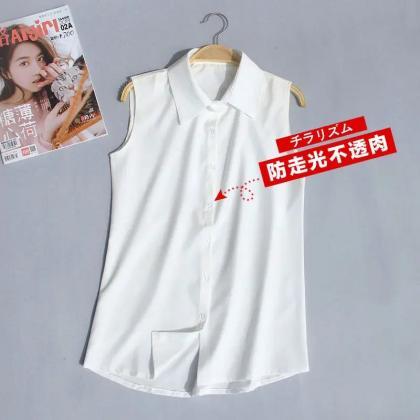 Women Blouse Summer Sleeveless Chiffon Shirt White..