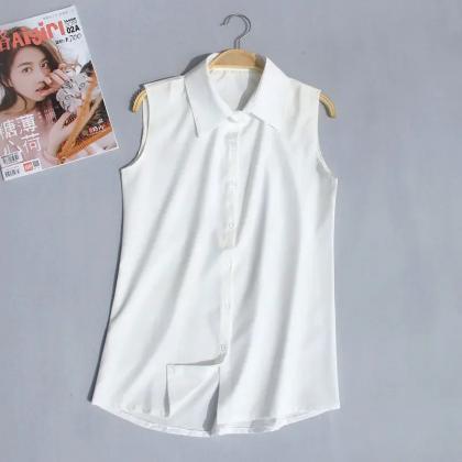 Women Blouse Summer Sleeveless Chiffon Shirt White..