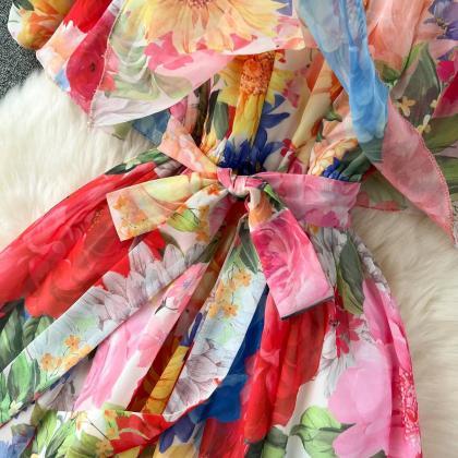 Off-shoulder Floral Print Maxi Dress Summer..