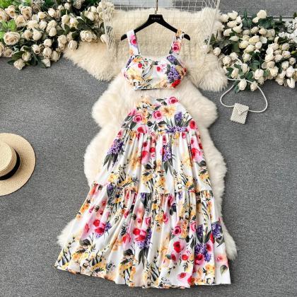 Boho Floral Print Maxi Dress Summer Sleeveless..