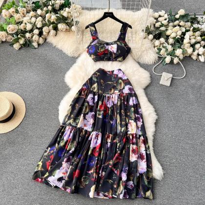 Boho Floral Print Maxi Dress Summer Sleeveless..