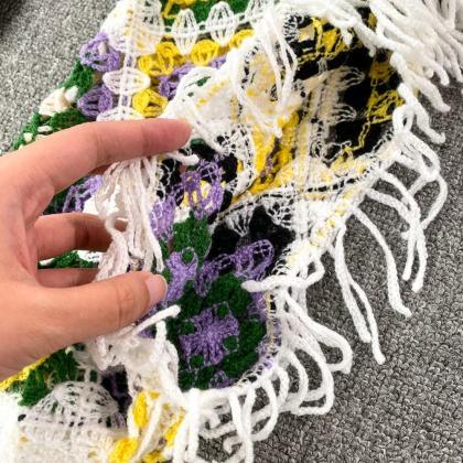 Bohemian Crochet Tassel Poncho Colorful Floral..