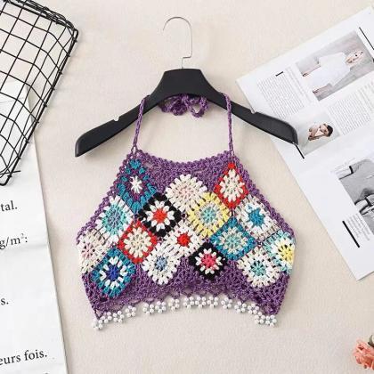 Handmade Bohemian Crochet Tote Bag With Floral..