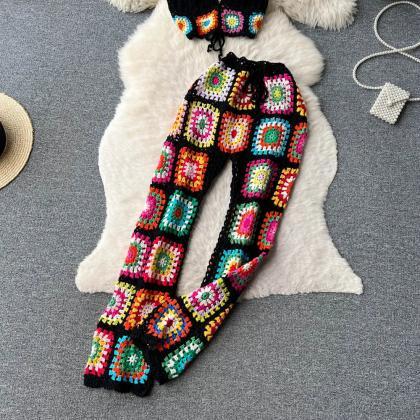 Bohemian Crochet Halter Top And Pants Set..