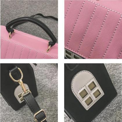 Chic Pink Rooftop Quilted Handbag With Detachable..
