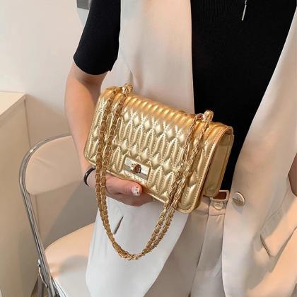 Elegant Quilted Gold Chain Shoulder Crossbody Bag