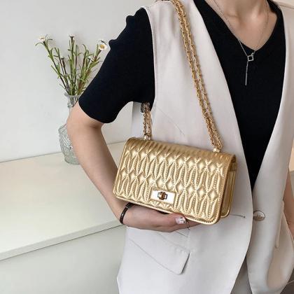 Elegant Quilted Gold Chain Shoulder Crossbody Bag