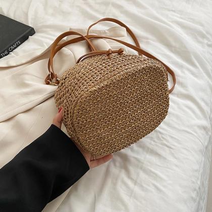 Hand-woven Tan Bucket Bag With Adjustable Leather..