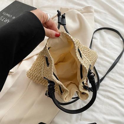 Hand-woven Tan Bucket Bag With Adjustable Leather..