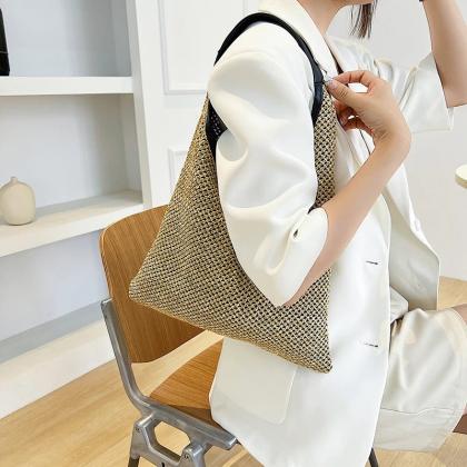 Stylish Woven Tote Bag With Faux Leather Handles