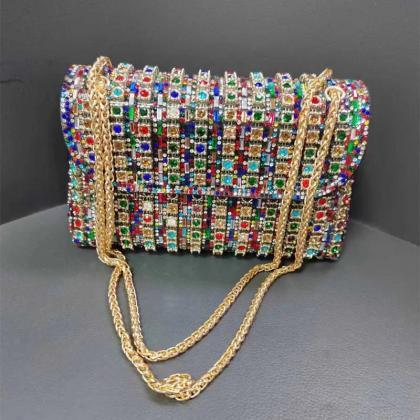Multicolor Crystal Embellished Clutch Purse With..