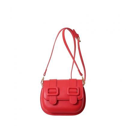 Chic Red Leather Crossbody Bag With Square Buckles