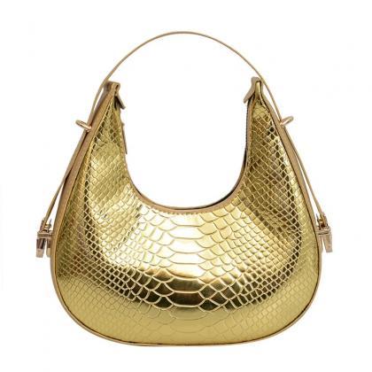 Elegant Golden Scaled Hobo Style Handbag For Women