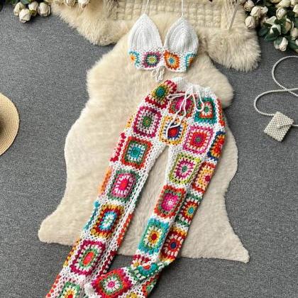Bohemian Handmade Crochet Bikini Top And Pants Set