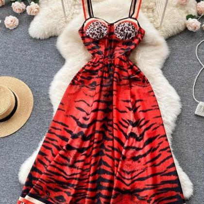Women Vintage Party Dress Summer Leopard Print..