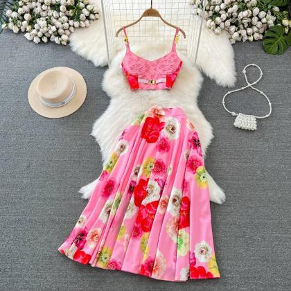 Womens Floral Print Summer Dress With White Crop..