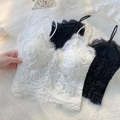 Elegant Lace Camisole Top Set In Black And White