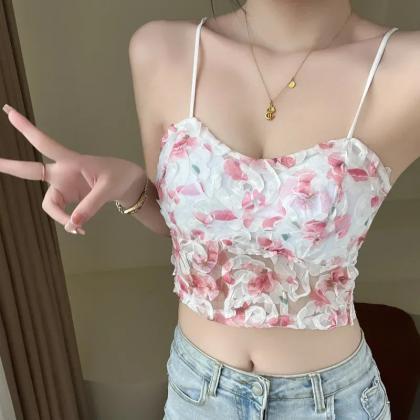 Floral Print Corset-style Crop Top Summer..