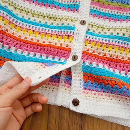 Handmade Colorful Striped Crochet Cardigan For..