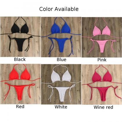 Womens Tie Side Triangle Bikini Set Swimwear Red