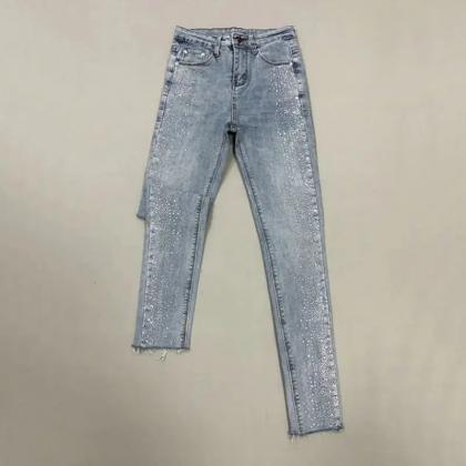 Womens Sparkle Rhinestone Embellished Skinny Jeans..