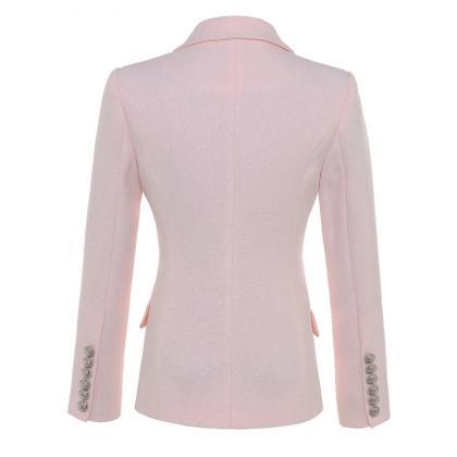 Elegant Pink Double-breasted Womens Blazer Jacket