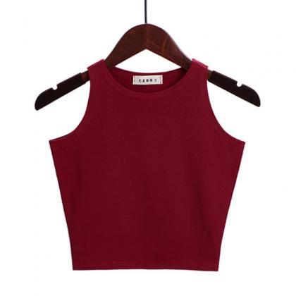 Womens Basic Red Cotton Cropped Tank Top Casual
