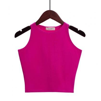 Womens Basic Red Cotton Cropped Tank Top Casual