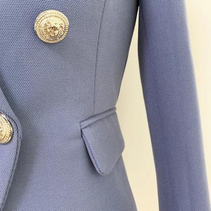 Elegant Double-breasted Periwinkle Blazer With..