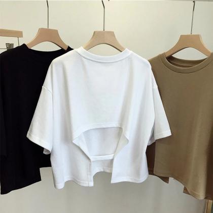 Womens Casual Cropped Solid Color T-shirt Set