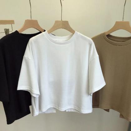 Womens Casual Cropped Solid Color T-shirt Set