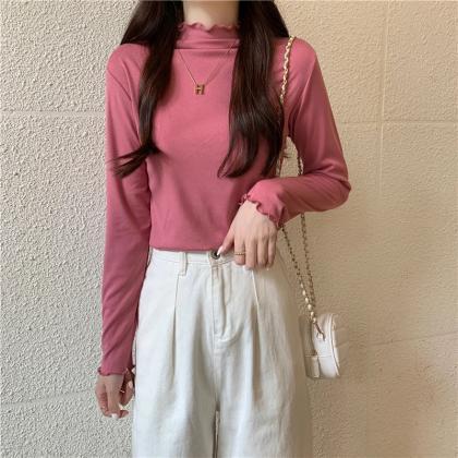 Womens High-neck Solid Color Cashmere Sweaters..