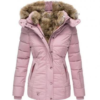 Womens Insulated Parka Jacket With Faux Fur Hood