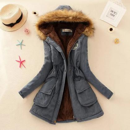 Womens Hooded Winter Parka With Faux Fur Trim