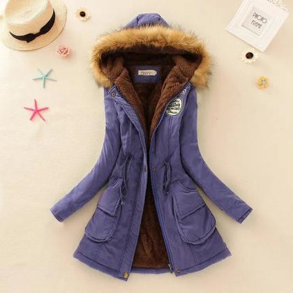 Womens Hooded Winter Parka With Faux Fur Trim