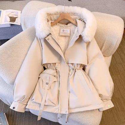 Womens Winter Hooded Parka With Faux Fur Trim
