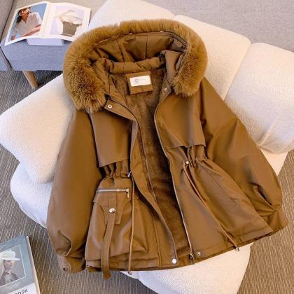 Womens Winter Hooded Parka With Faux Fur Trim