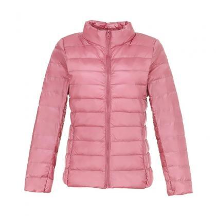 Womens Lightweight Pink Puffer Jacket With Zip..
