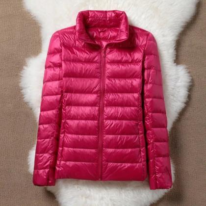 Womens Lightweight Pink Puffer Jacket With Zip..