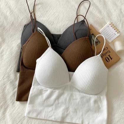 Womens Ribbed Seamless Bralette Set In Neutral..