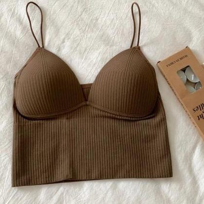 Womens Ribbed Seamless Bralette Set In Neutral..
