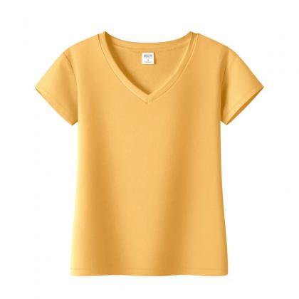 Classic V-neck Short Sleeve T-shirt - Basic Solid..