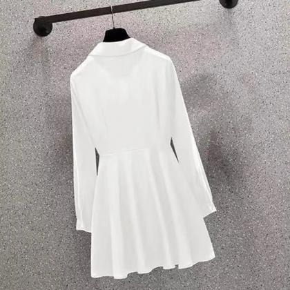 Womens Belted V-neck Asymmetrical Hem Shirt Dress