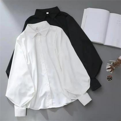Mens Casual Long-sleeve Black And White Shirt