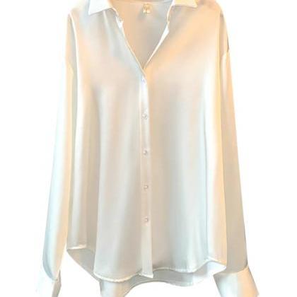 Womens Classic Satin Button-down Blouse In Various..