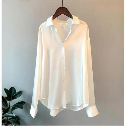 Womens Classic Satin Button-down Blouse In Various..