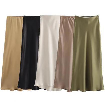 Classic Satin Midi Skirts In Assorted Neutral..