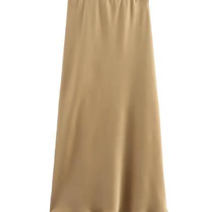 Classic Satin Midi Skirts In Assorted Neutral..
